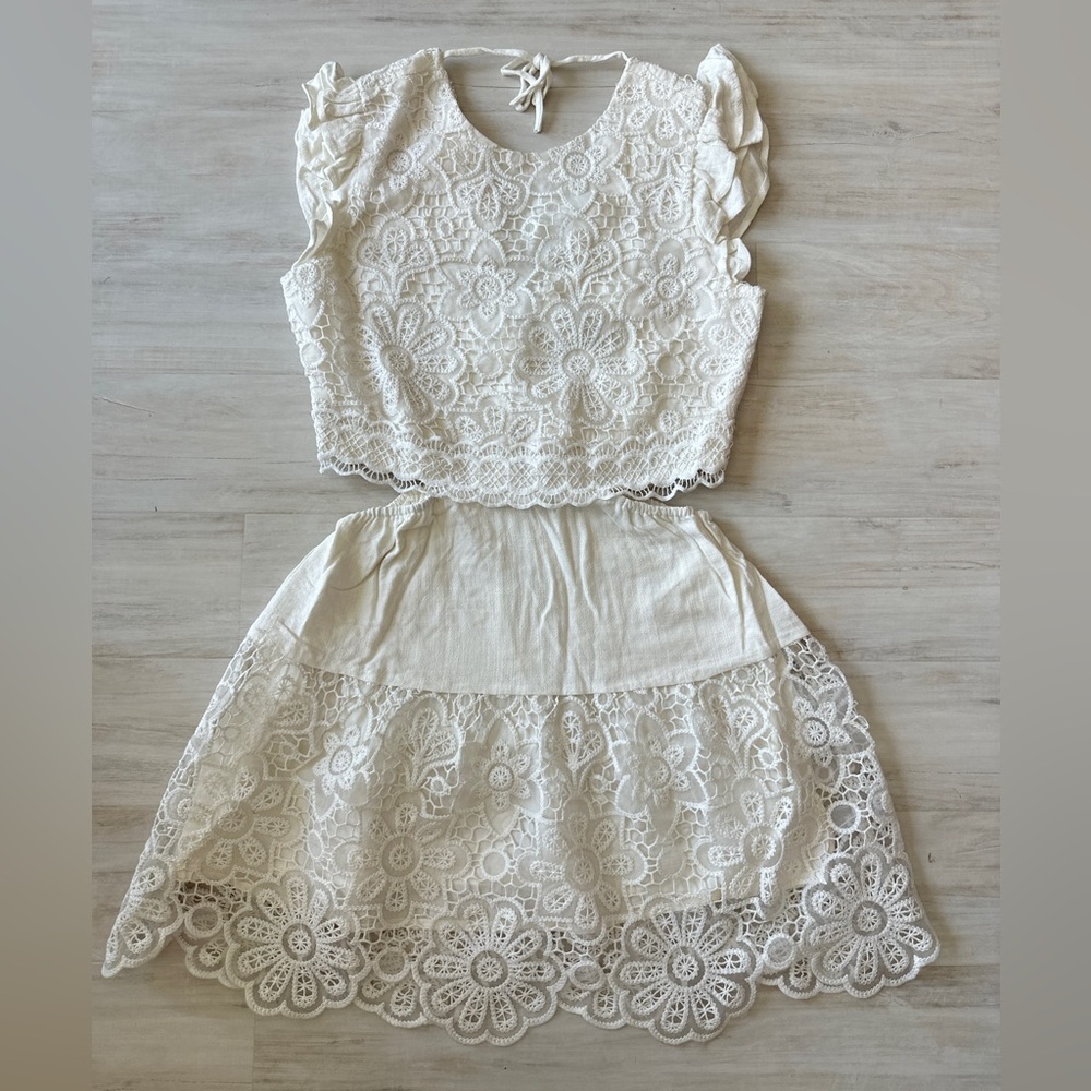 Greylin White Linen & Lace Dress